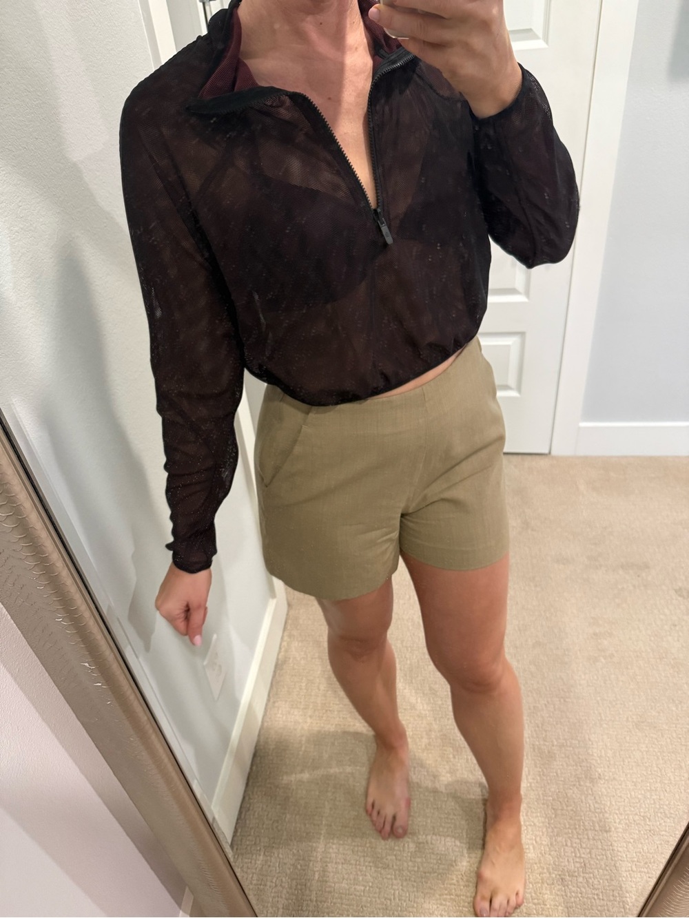 Mesh Black Zip-Up Long Sleeve Top